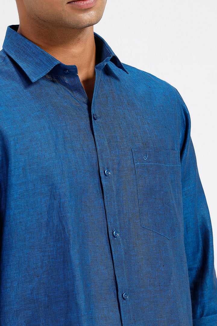 Formal Blue Linen Shirt for Men