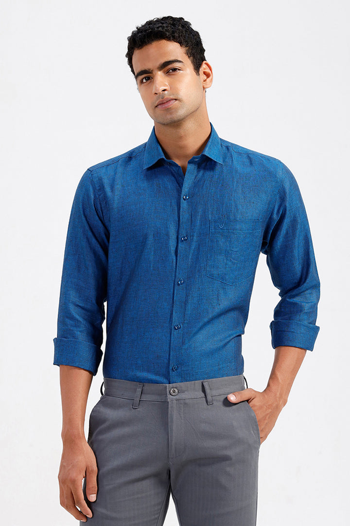 Deep Blue Linen Shirt for Work