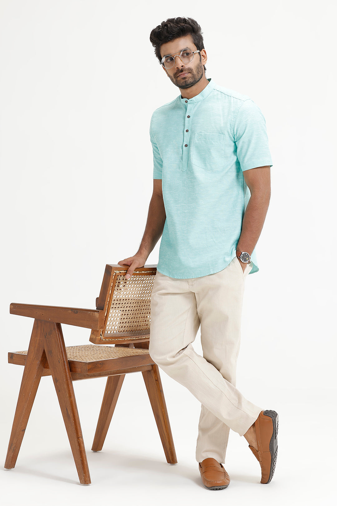 Uathayam seafoam blue short kurta for men