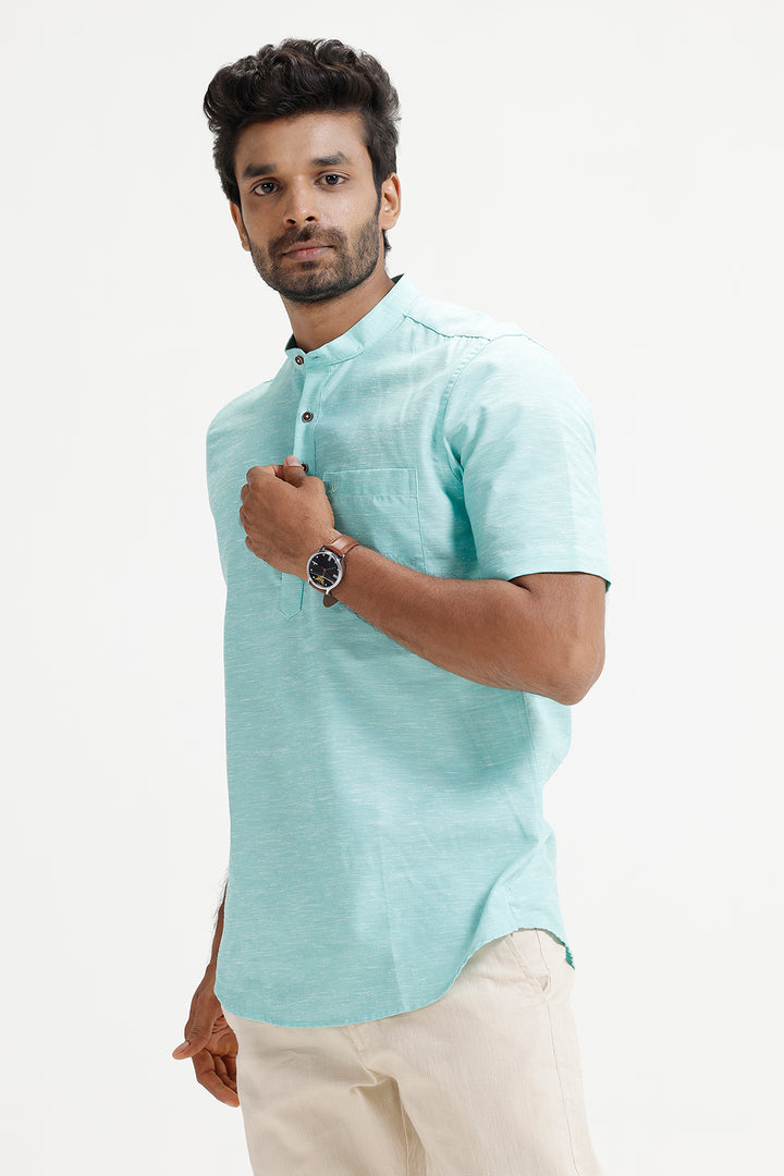 Casual wear seafoam blue short kurta for men