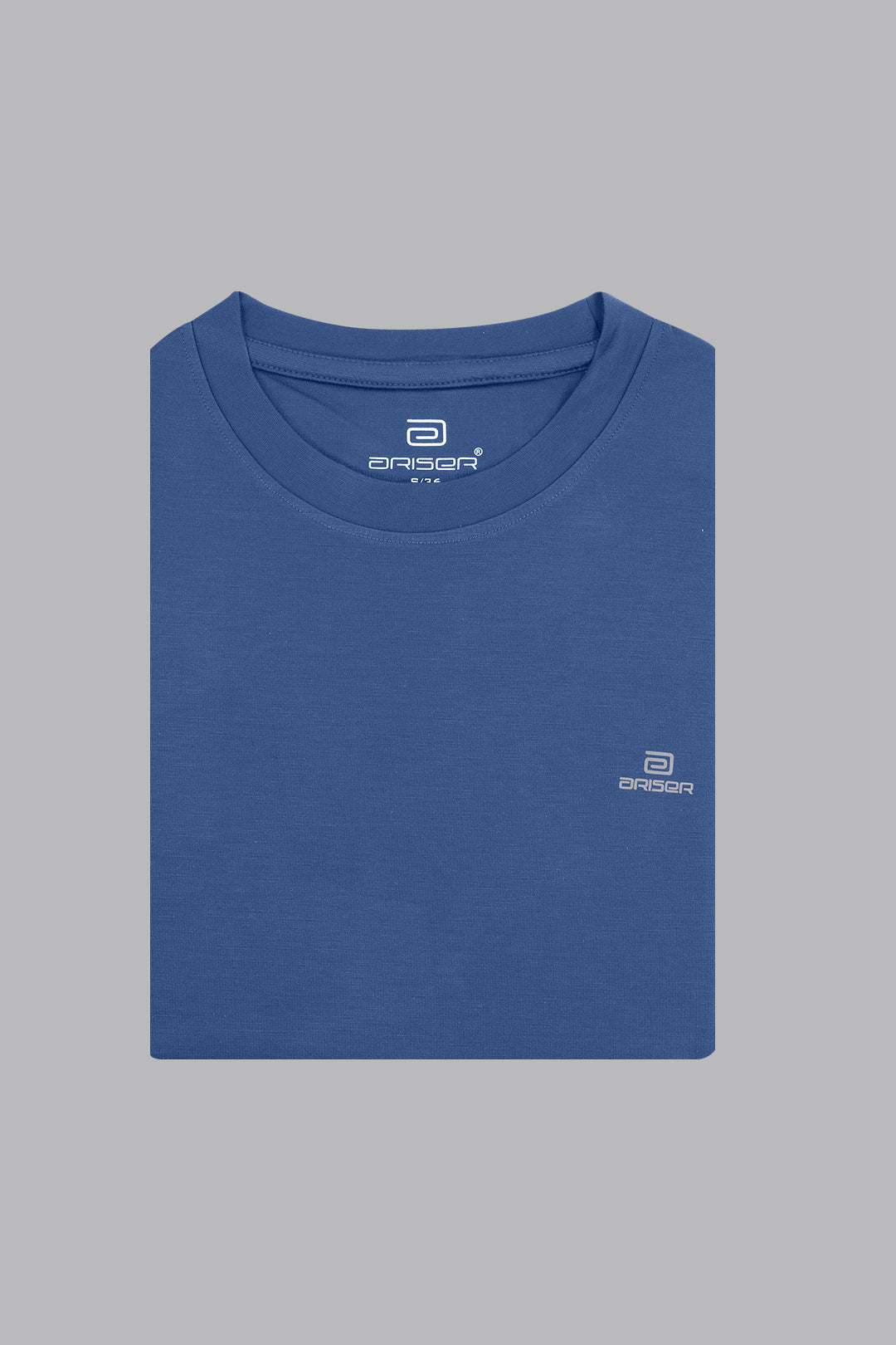 blue t-shirt with a ariser brand logo on a gray background