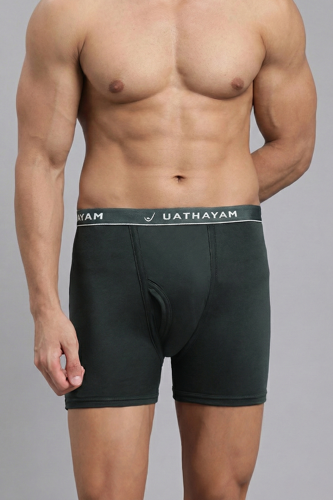 Ultimate Fine deep forest green cotton trunks for men without pocket