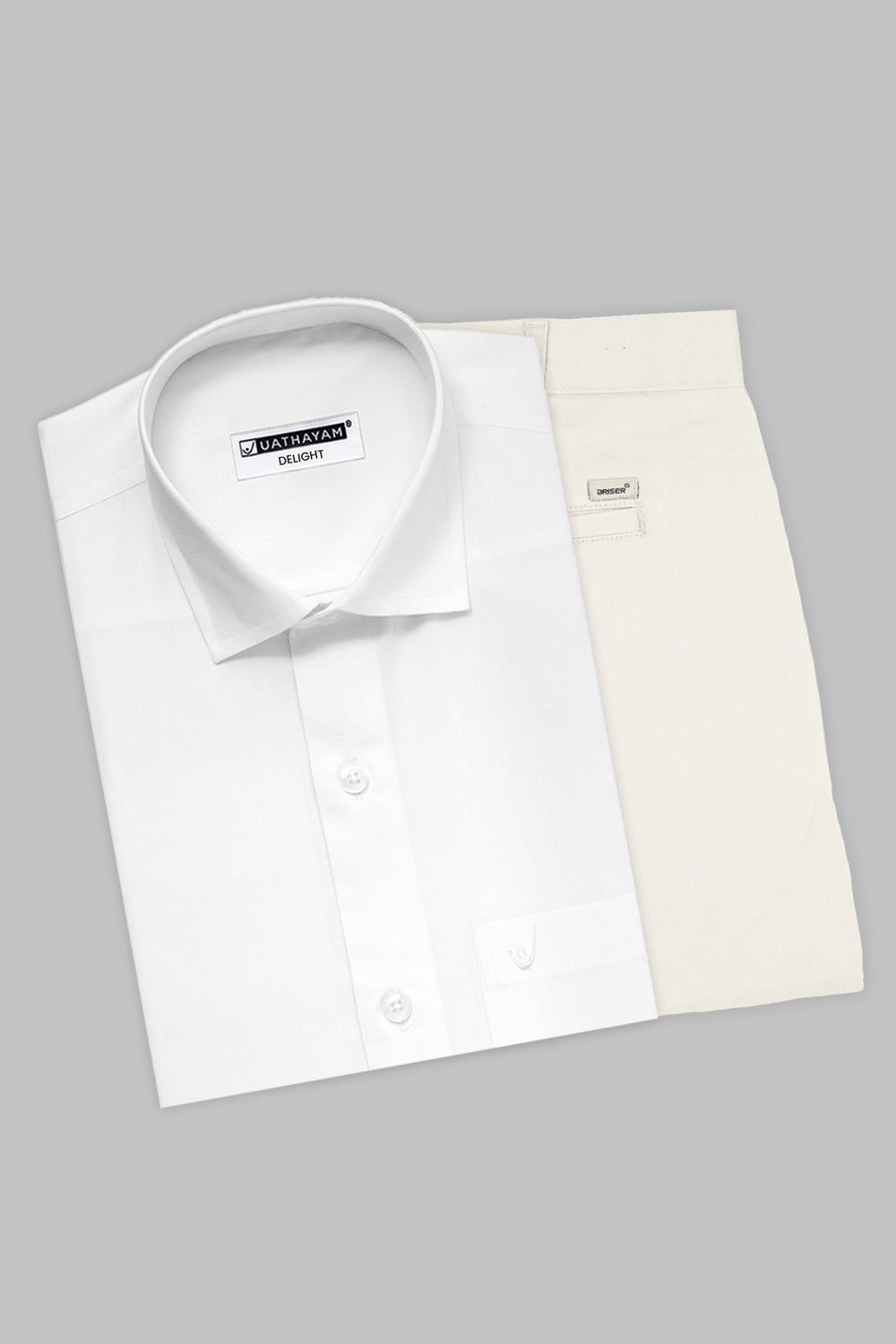 Uathayam Men's White Formal Shirt and Beige Chino Trouser Combo