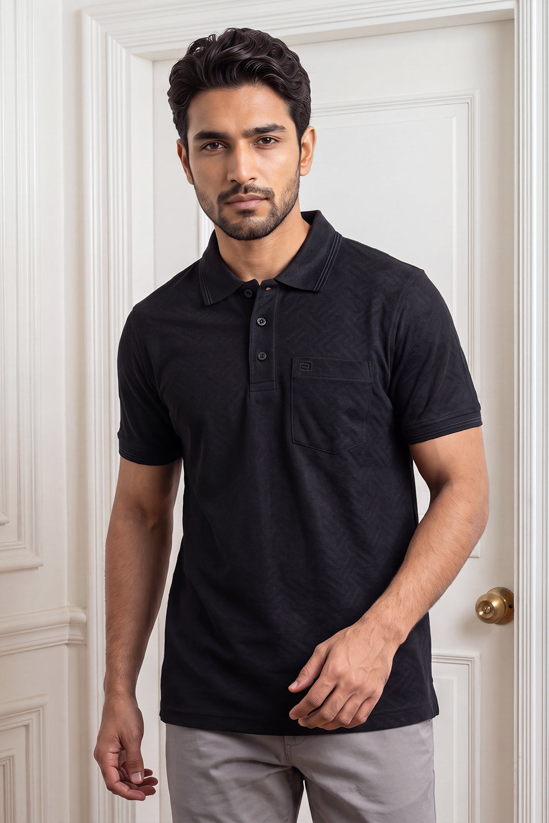 Clark Polo + Kansas - Shadow Black T-Shirt With Smokey Gray Trouser Combo For Men | Ariser