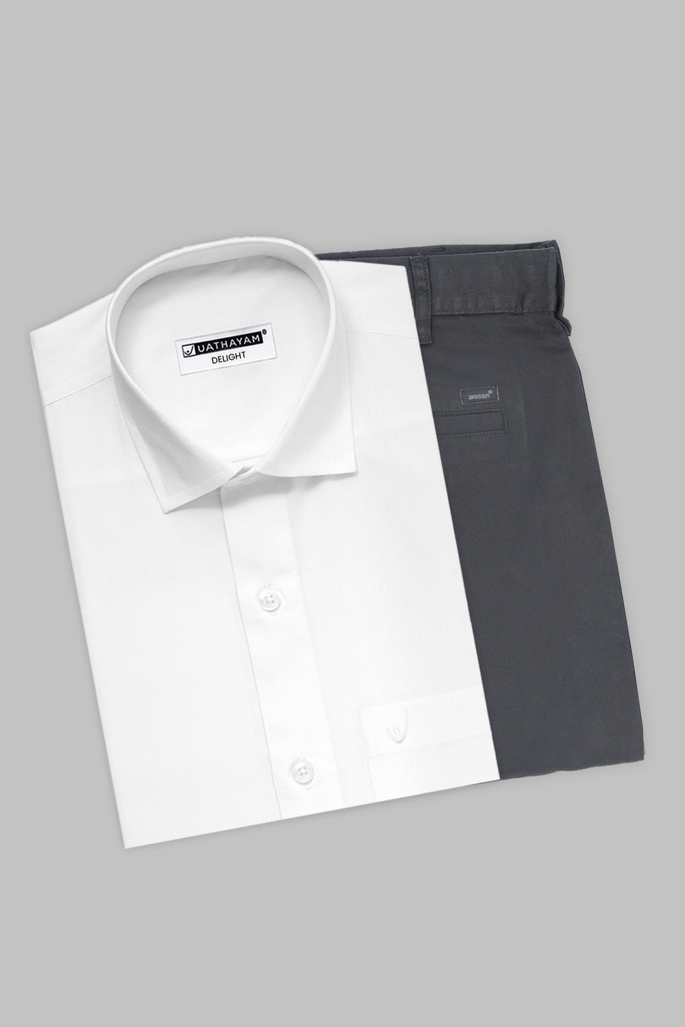 Delight White Shirt and Modern Chino Black Trouser Set by Uathayam