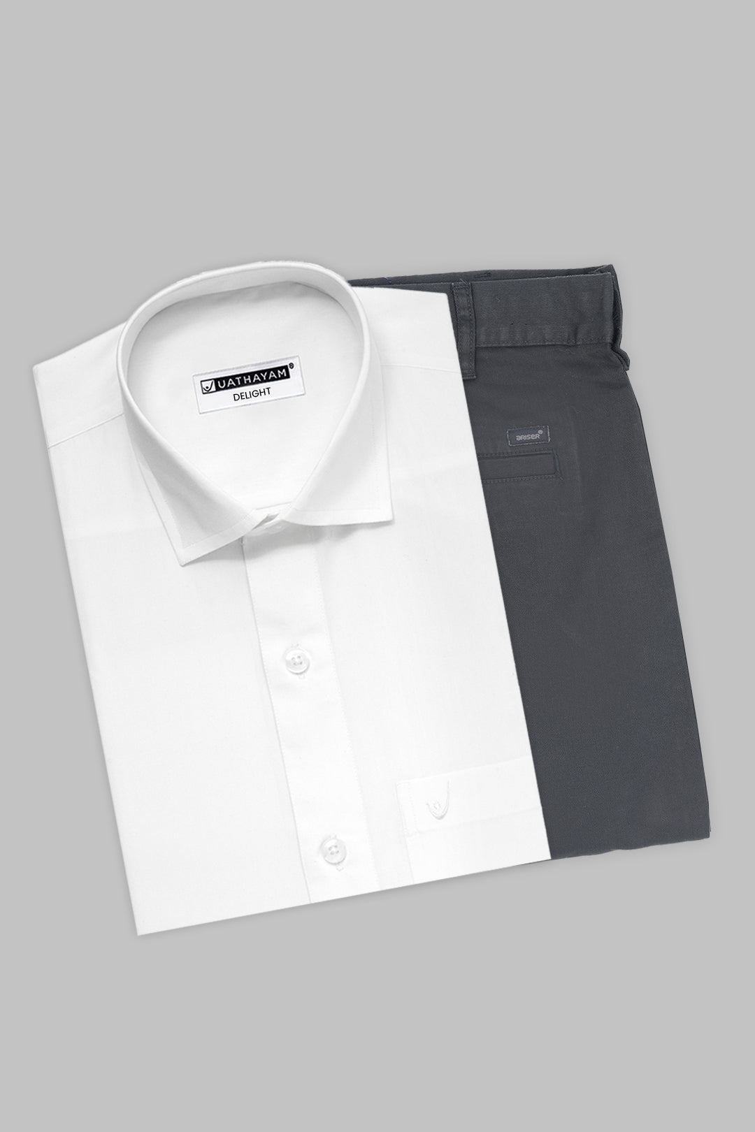 Delight White Shirt and Modern Chino Black Trouser Set by Uathayam