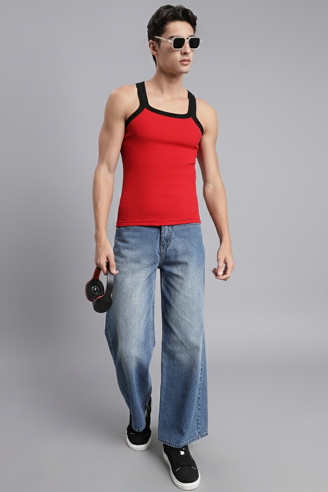 Style Vest RIB - Red Cotton Vest for Men | Uathayam
