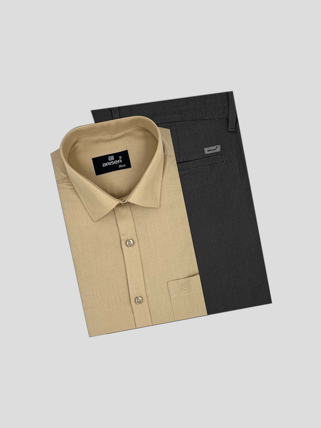 Super Soft + Kansas - Tan Shirt With Smokey Gray Trouser Combo For Men | Ariser