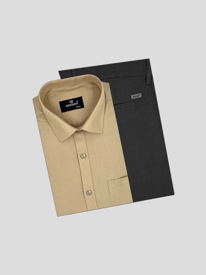 Super Soft + Kansas - Tan Shirt With Smokey Gray Trouser Combo For Men | Ariser
