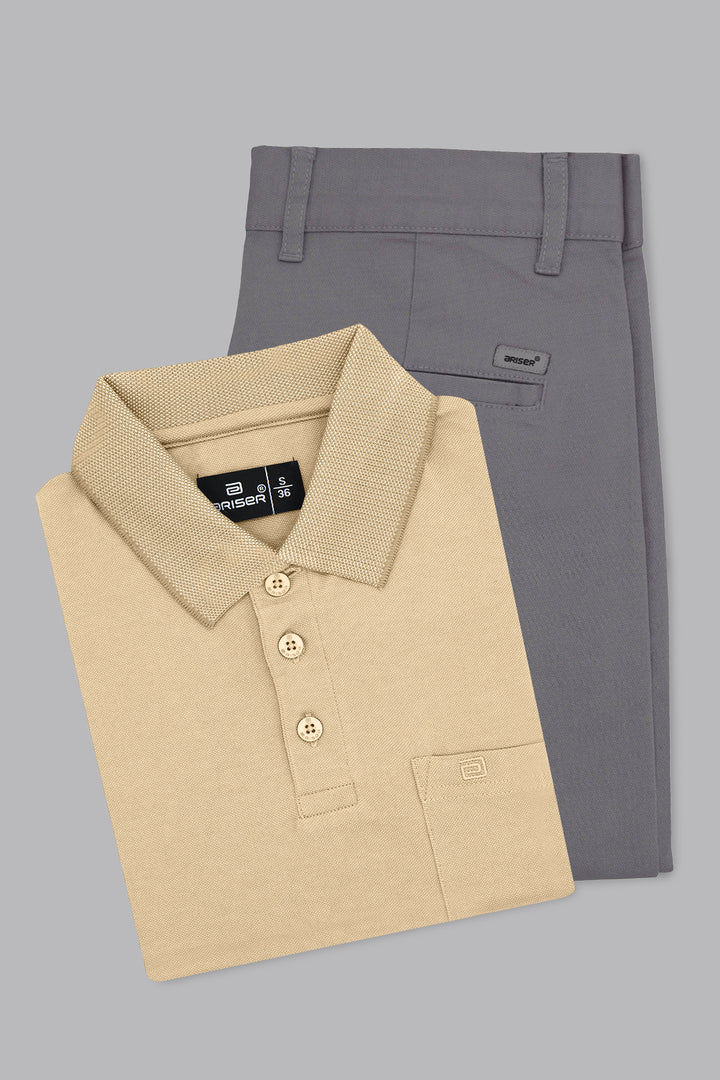 Golf polo t shirt with gray trouser