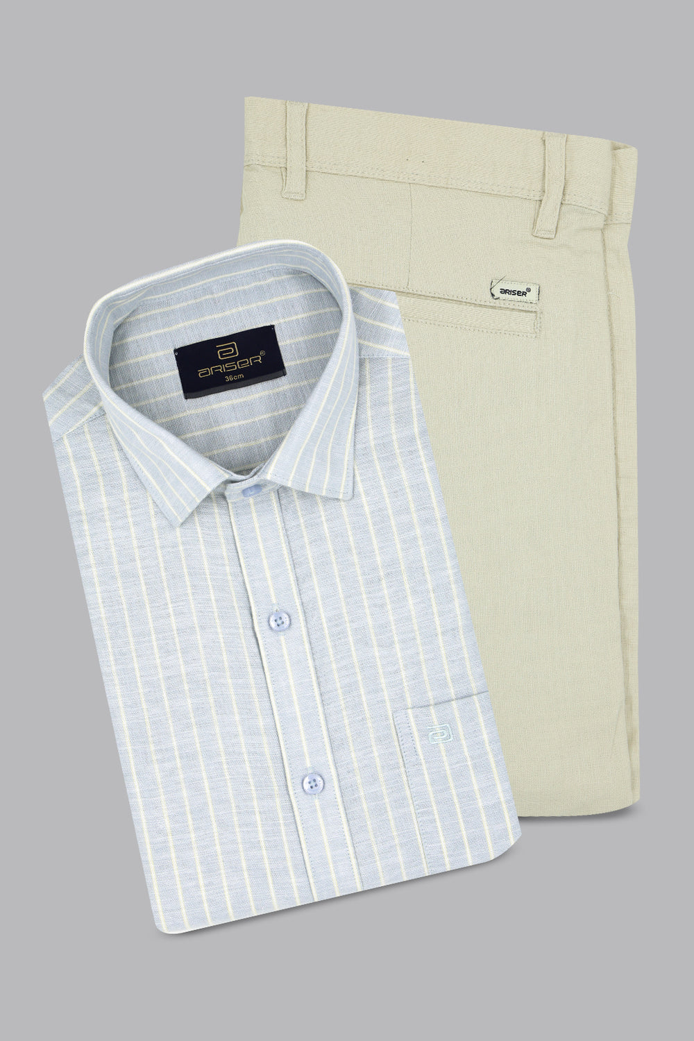 off white light gray shirt cream white trouser combo
