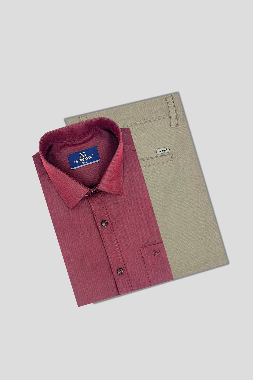 Super Soft + Kansas - Dark Red Shirt With Cream White Trouser Combo For Men | Ariser