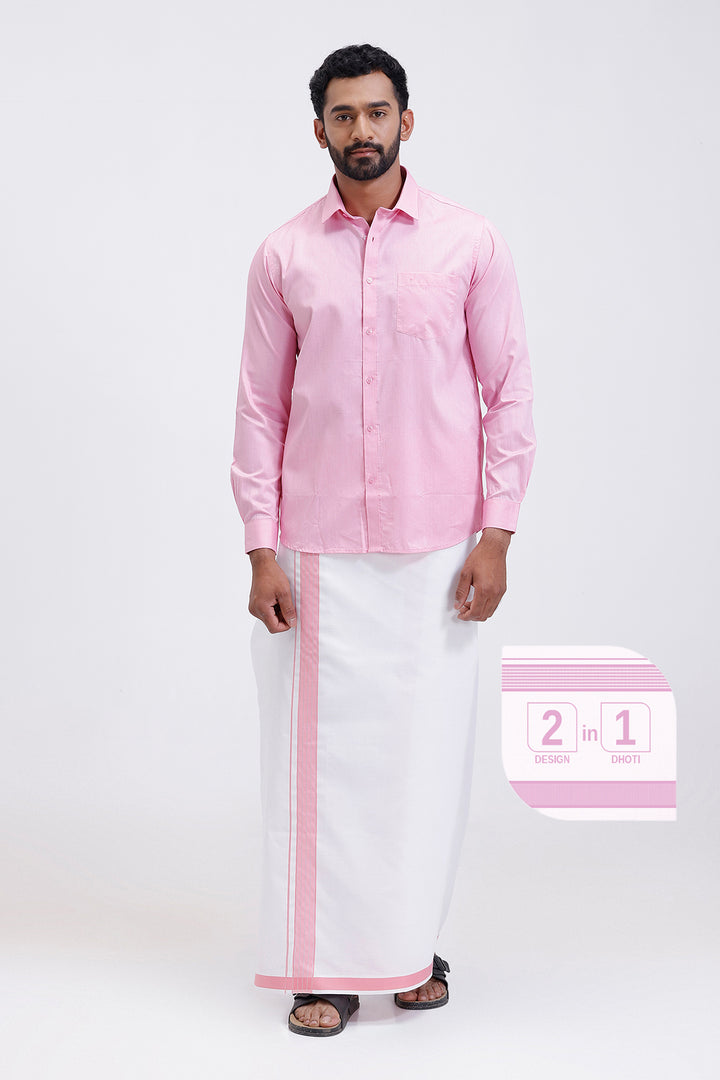 Pixel pink matching shirt with double design fancy border dhoti for men