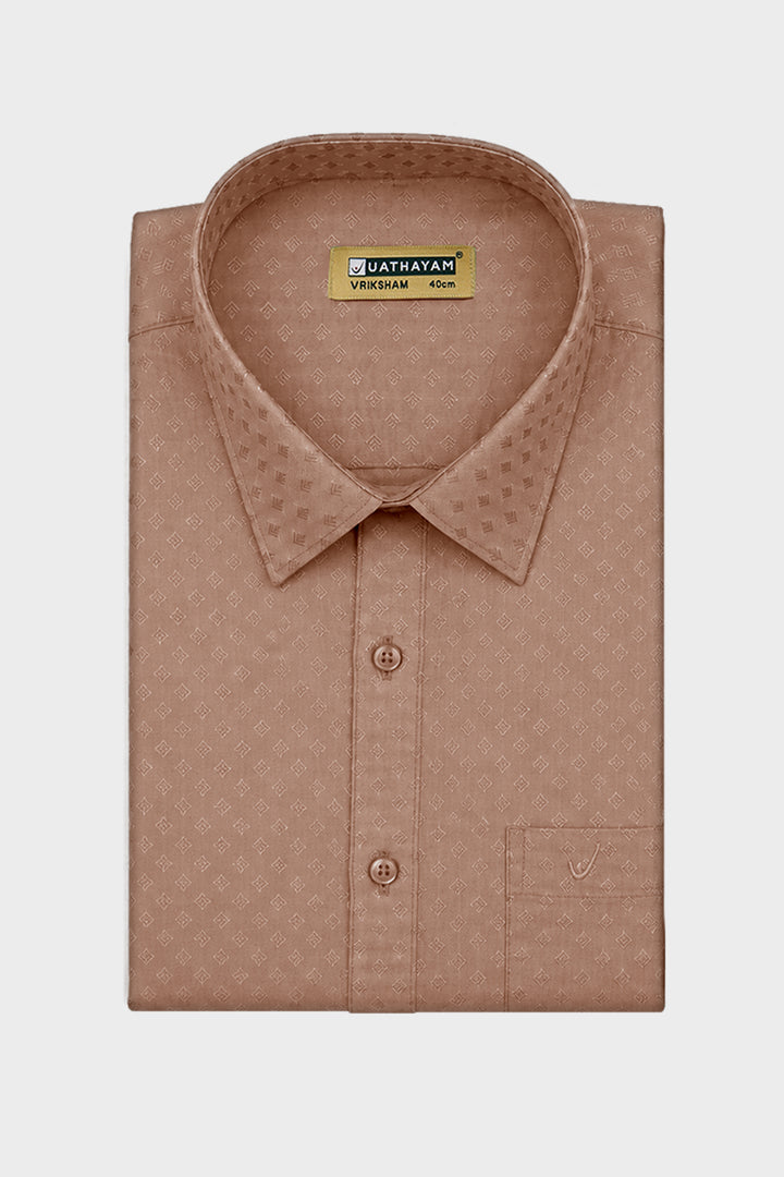 Vriksham Grand - Emboss Copper Shirt and Matching Double Layered Dhoti With Towel 3 in 1 Wedding Set For Mens | Uathayam