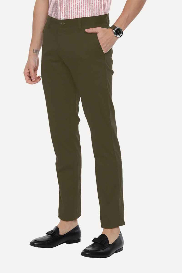 Bronx Chinos -  Army Green Cotton Lycra Trouser | TR15005
