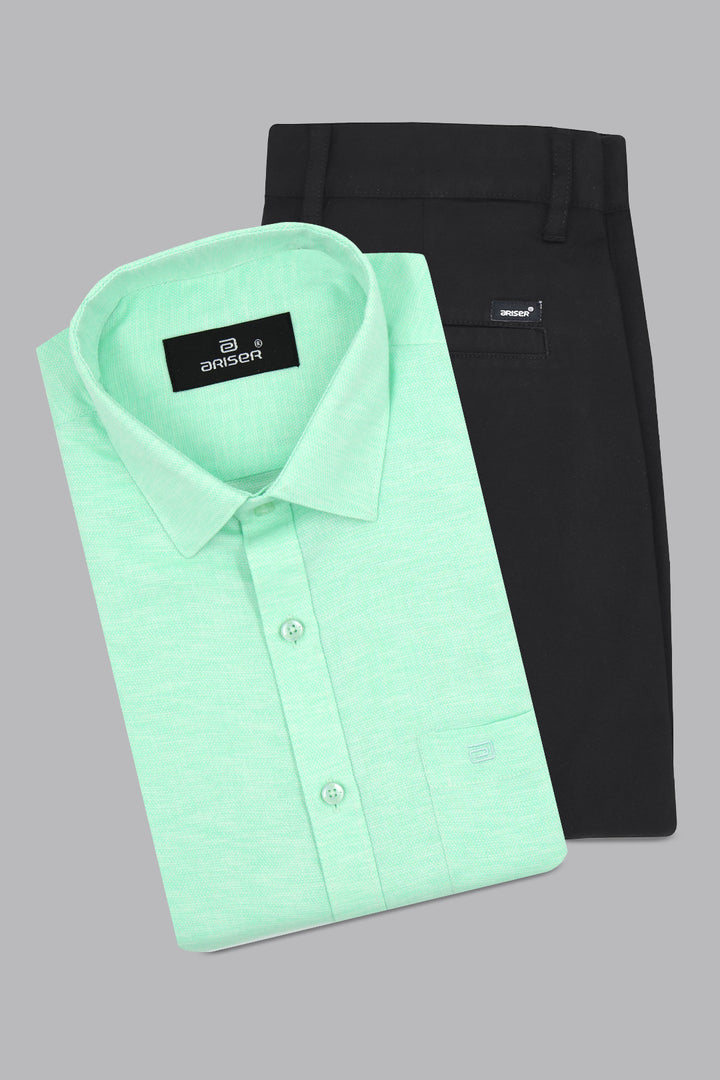 Armani + Monaco - Light Green Shirt With Black Trouser Combo For Men | Ariser