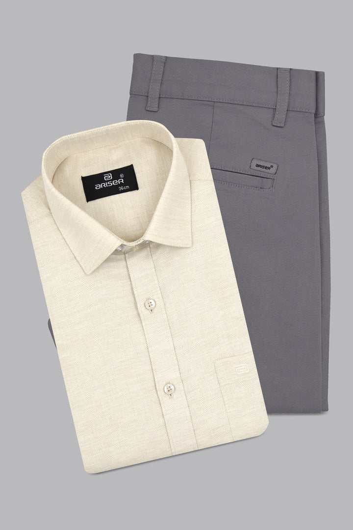 Armani + Monaco - Light Beige Shirt With Gray Trouser Combo For Men | Ariser
