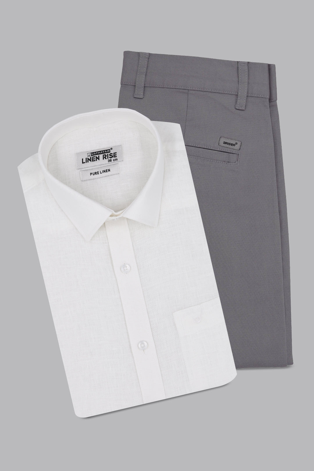 Linen Rise + Monaco - White Shirt With Gray Trouser Combo For Men | Uathayam