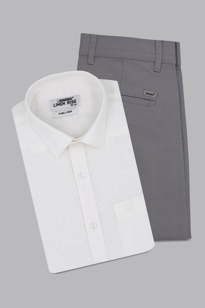Linen Rise + Monaco - White Shirt With Gray Trouser Combo For Men | Uathayam
