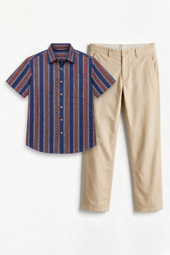 Congo + Basic Chino - Classic Blue Shirt With Sandal Trouser Combo For Men | Ariser