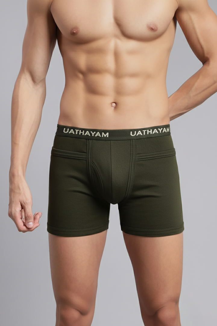 Comfort Rib army green cotton rib trunks for men with outer elastic