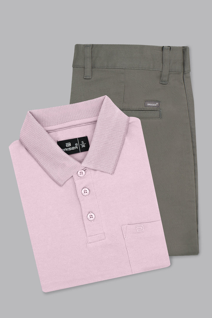 Golf polo t shirt with slate gray trouser