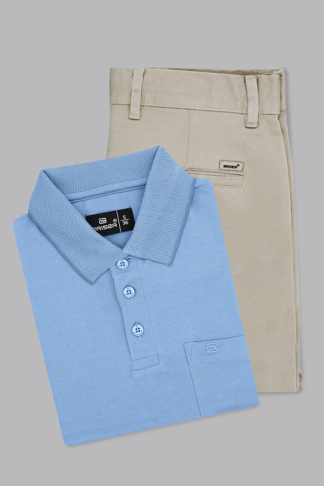 Golf polo t shirt with light gray trouser