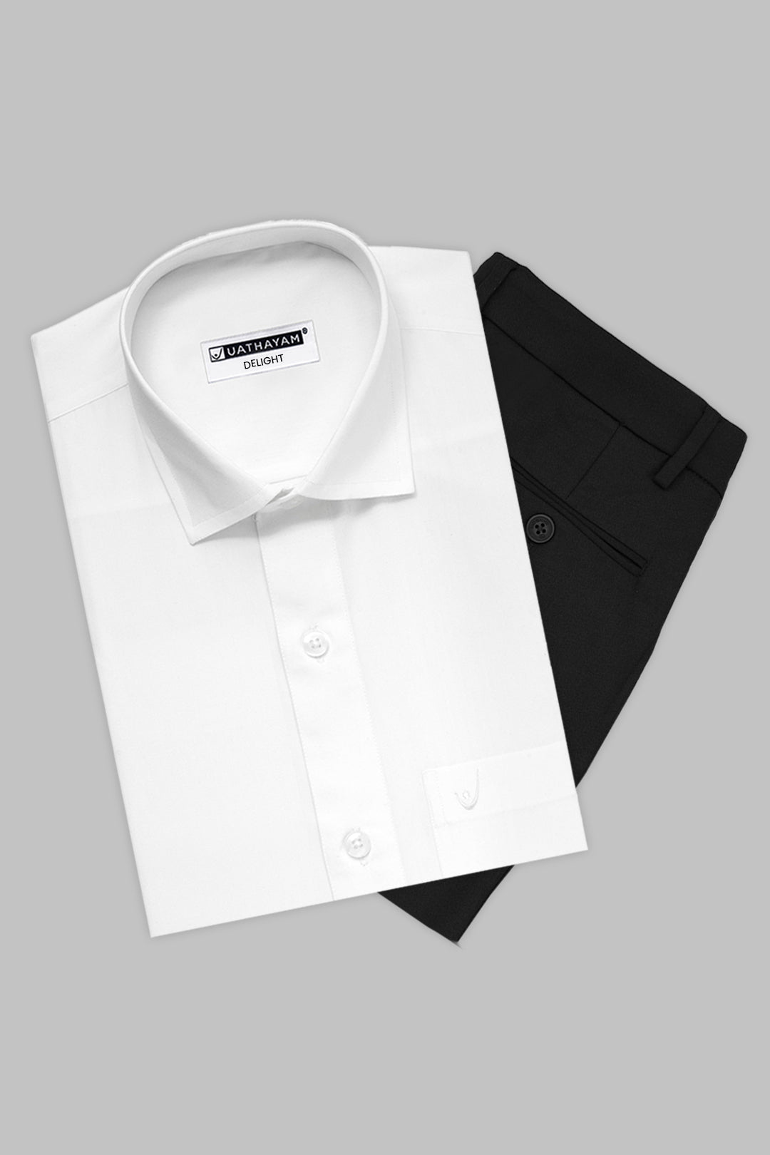 Uathayam Men's White Formal Shirt and Black Trouser Combo