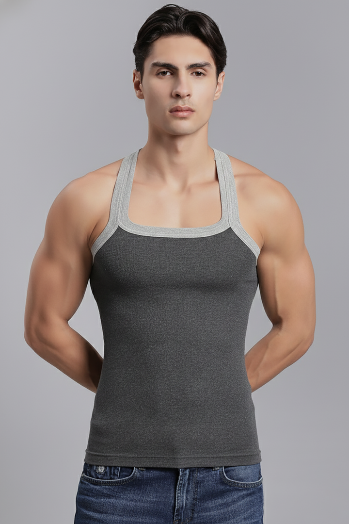 Style Vest RIB - Dark Grey Cotton Vest for Men | Uathayam