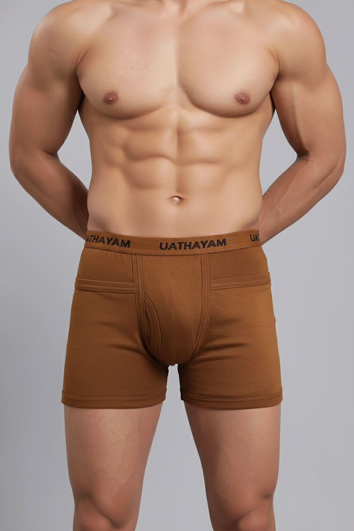Comfort Rib coffee brown cotton rib trunks for men with outer elastic