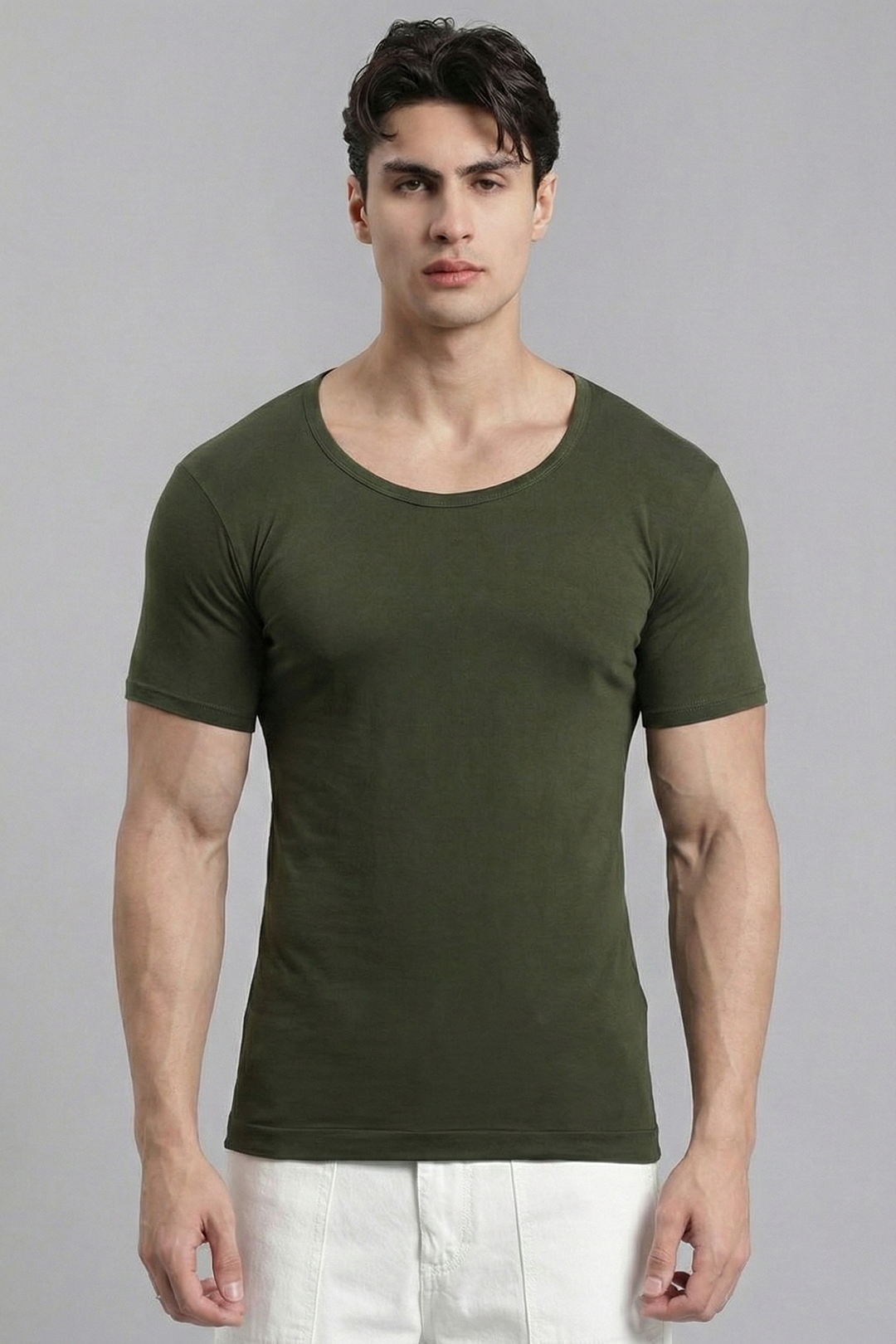 Kings RNS 100% cotton banian vest for men in olive green