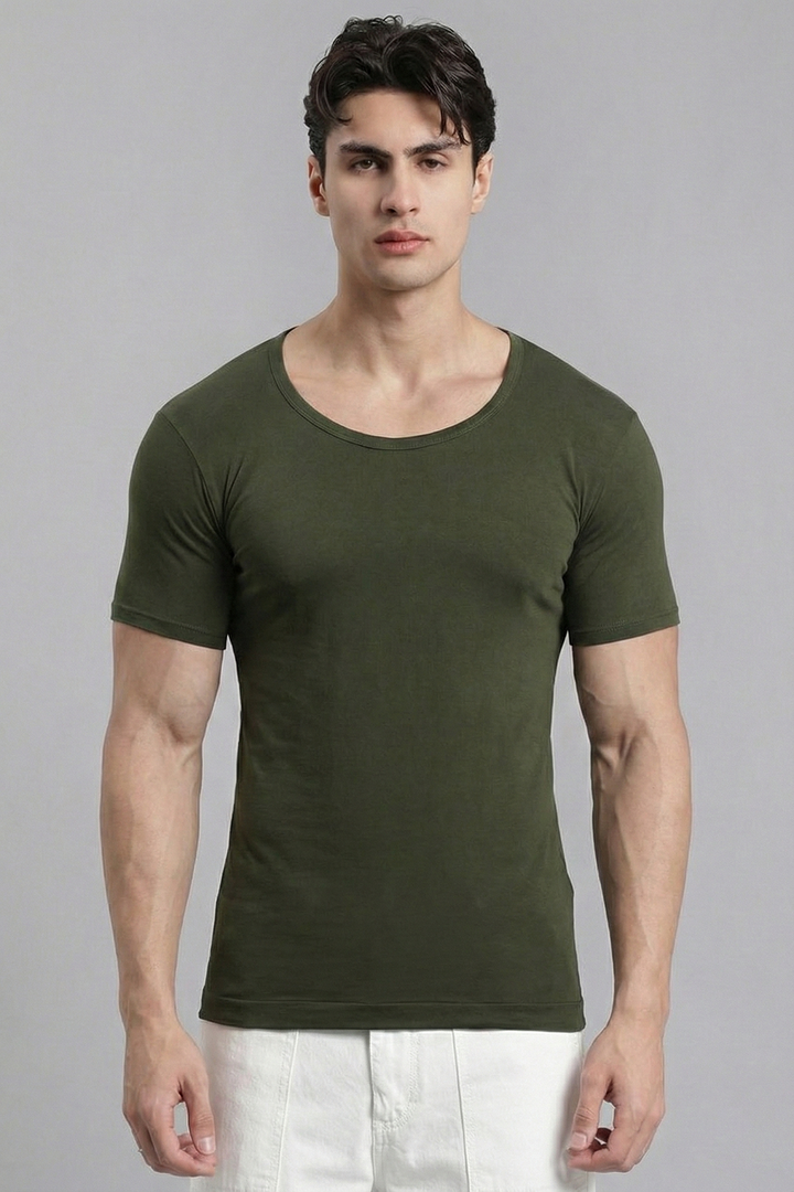 Kings RNS 100% cotton banian vest for men in olive green