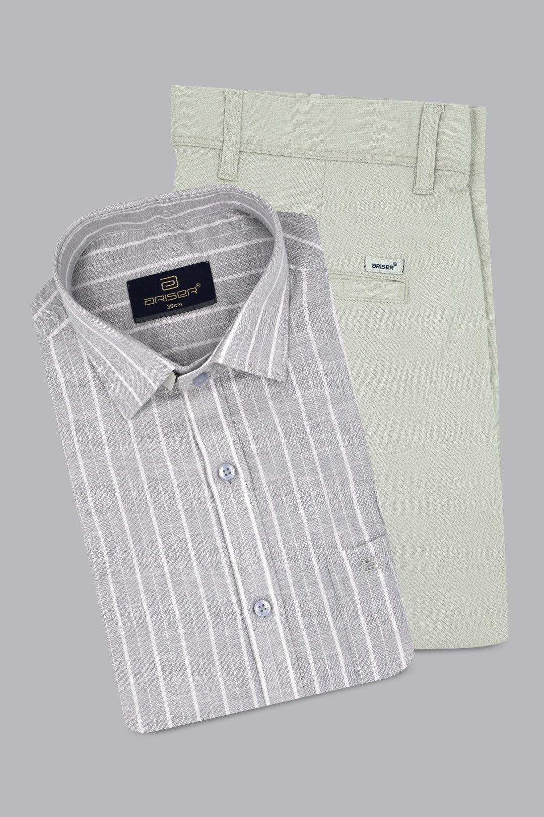 silver gray shirt light gray trouser combo