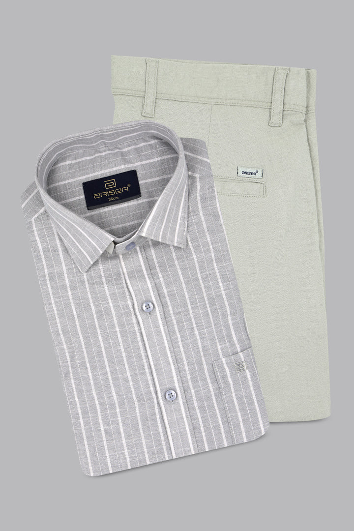 silver gray shirt light gray trouser combo