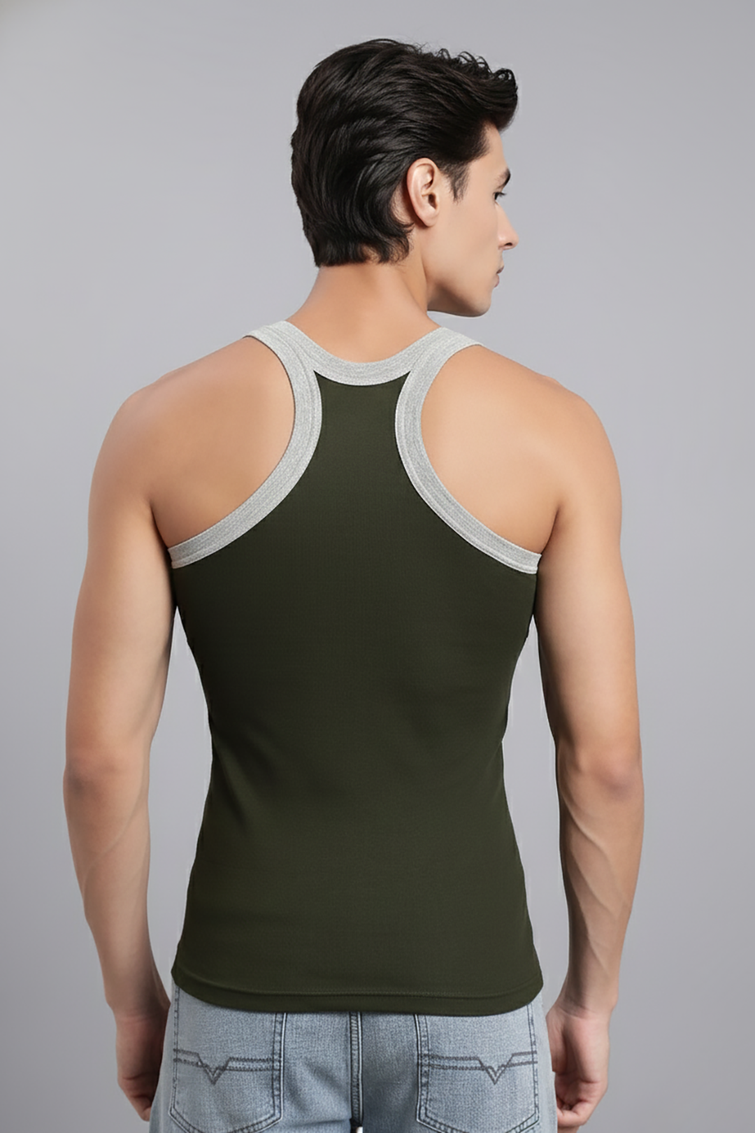 Style Vest RIB - Green Cotton Vest for Men | Uathayam