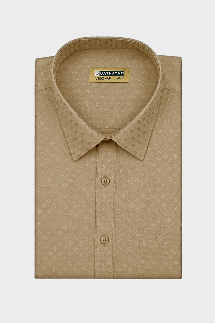 Vriksham Grand - Emboss Biscuit Shirt and Matching Double Layered Dhoti Set 2 in 1 Wedding Set For Mens | Uathayam