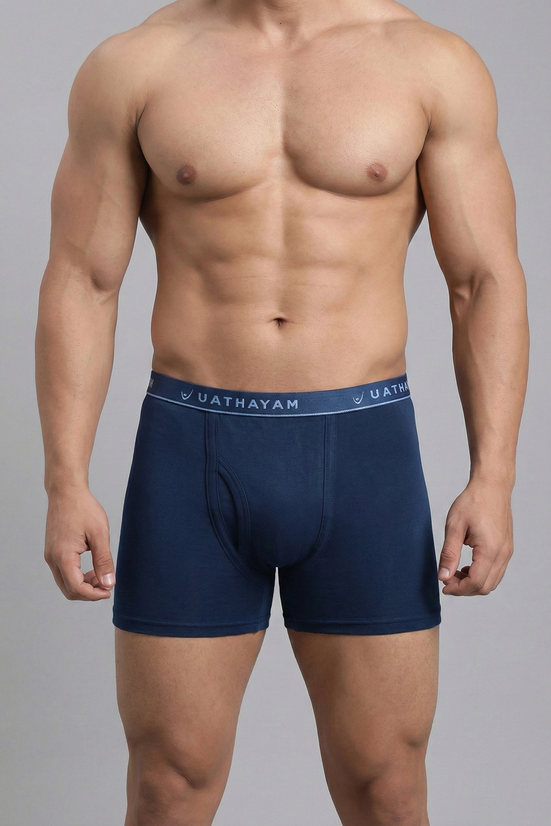 Ultimate Fine classic navy blue cotton trunks for men without pocket
