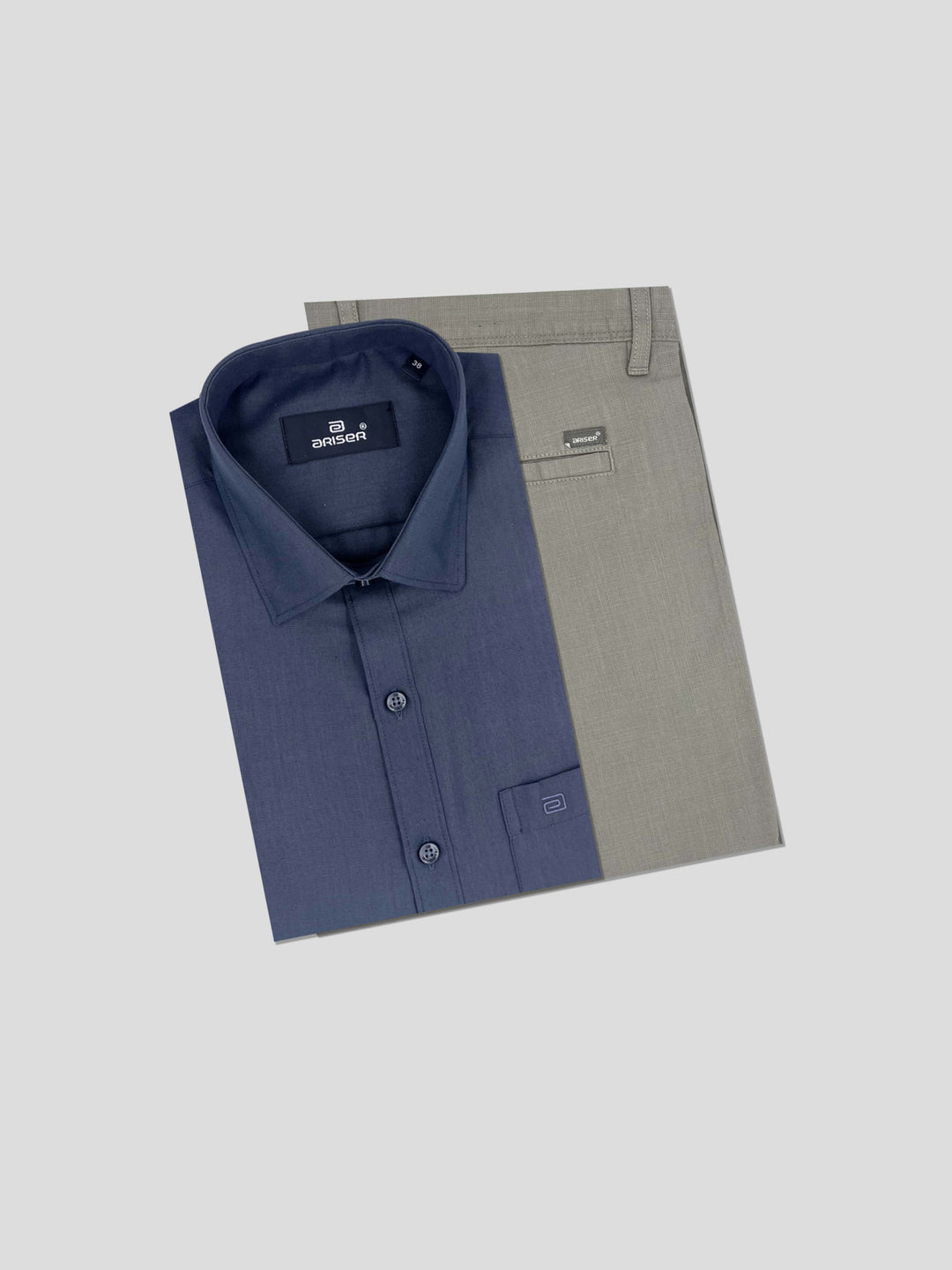 Super Soft + Kansas - Navy Blue Shirt With Stone Gray Trouser Combo For Men | Ariser
