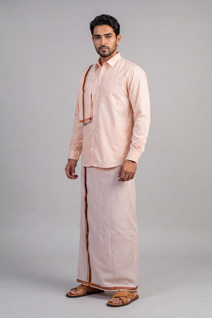 Uathayam Men's Copper Traditional Shirt Dhoti and Towel Set