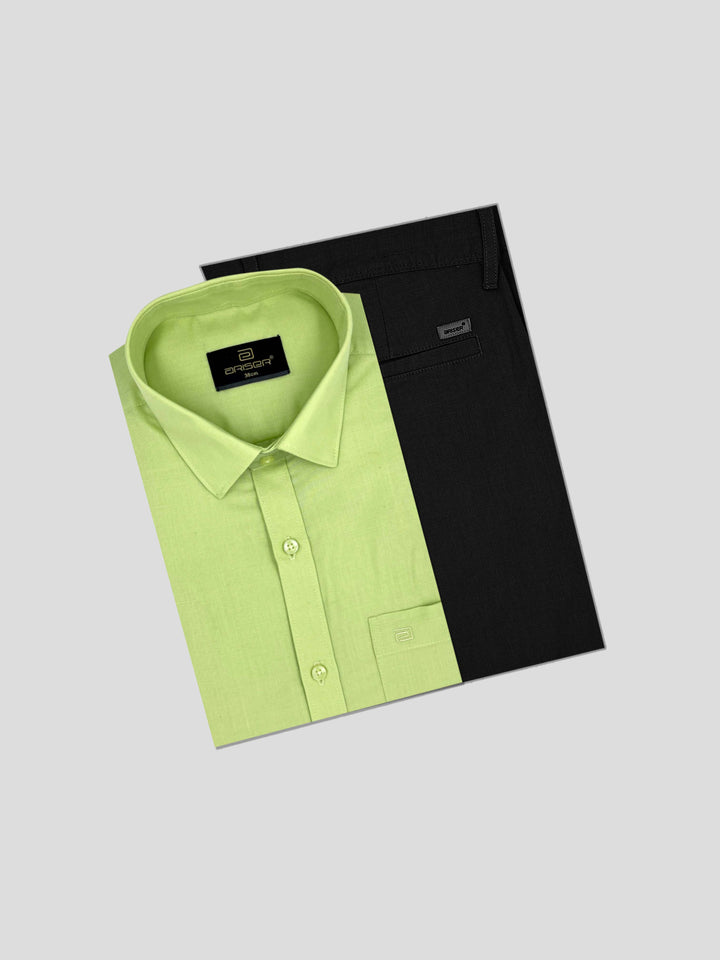 Super Soft + Kansas - Pale Green Shirt With Black Trouser Combo For Men | Ariser