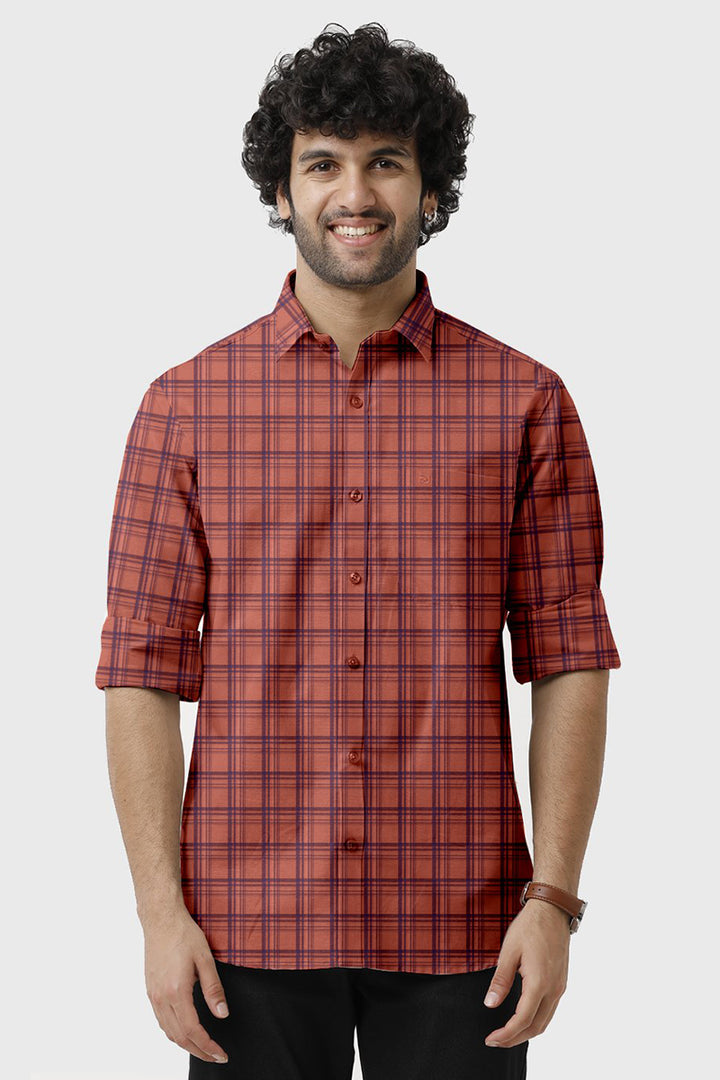 Vista - Orange With Blue Checked Shirts For Mens | Ariser
