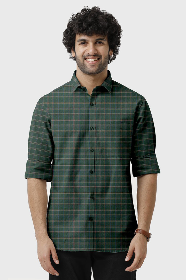 Vista -  Dark Green With White Checked Shirts For Mens | Ariser
