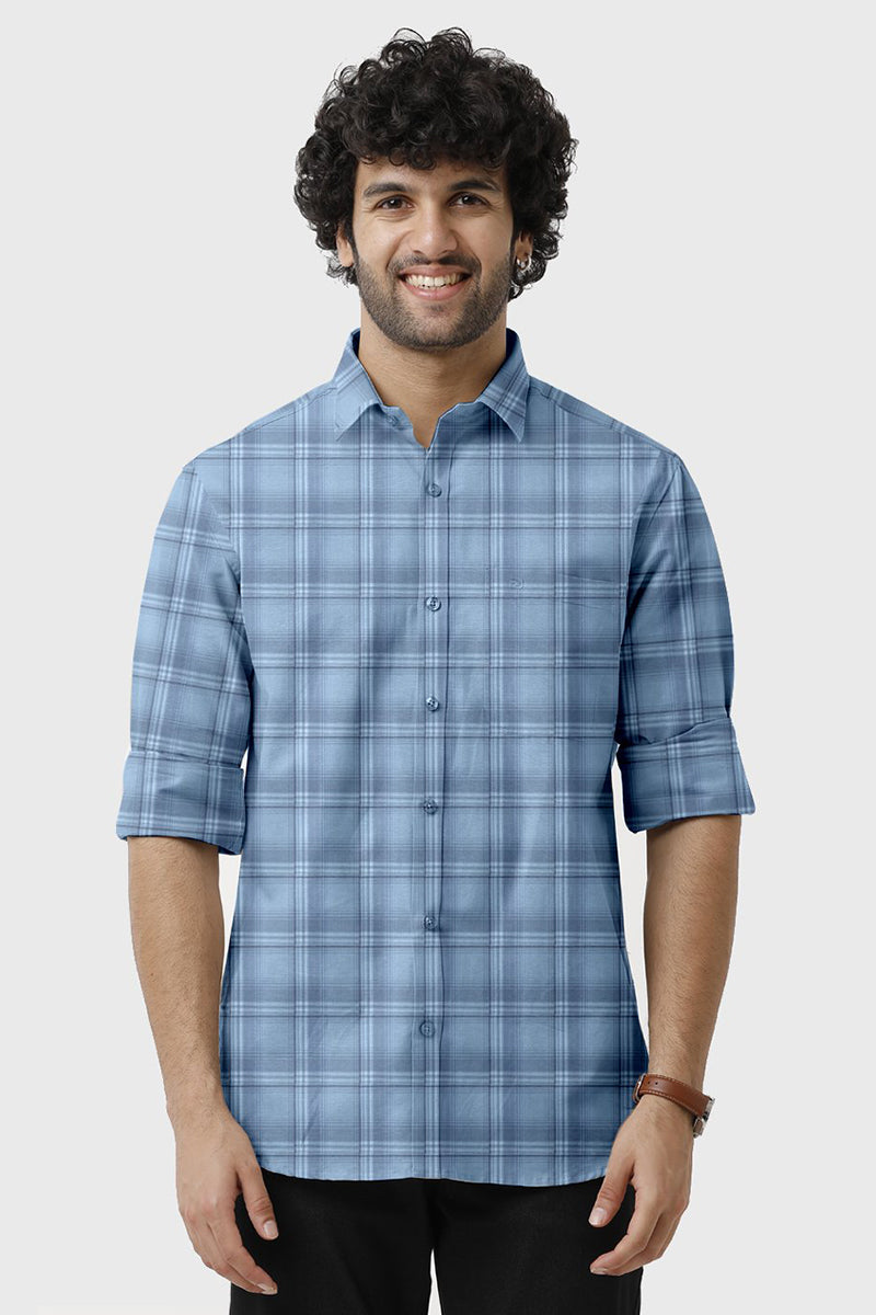 Vista -  Pastel Blue With White Checked Shirts For Mens | Ariser