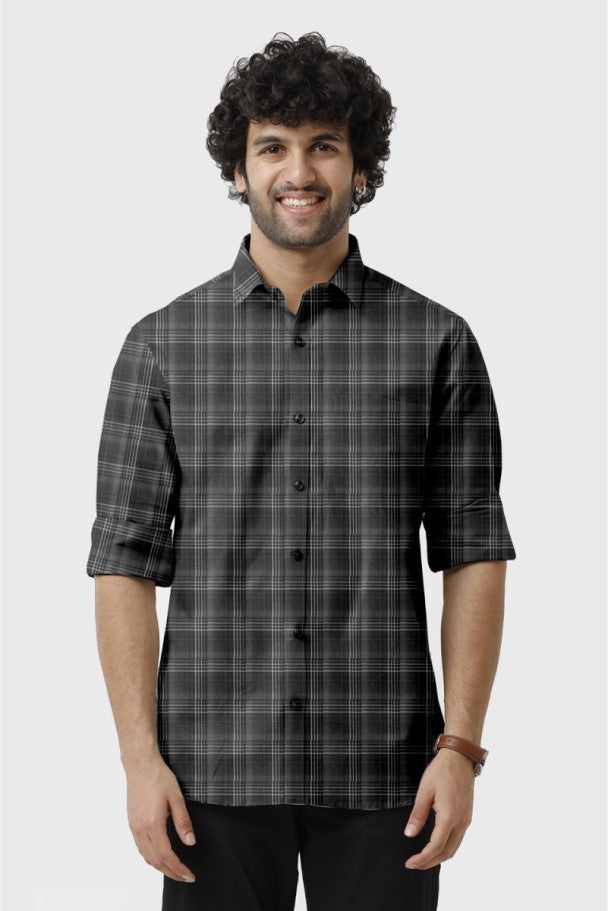 Charcoal Gray Checked Shirt for Men