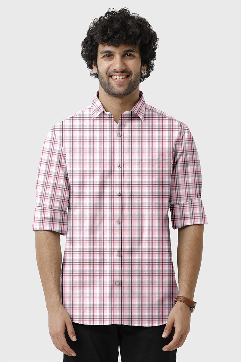 Vista - Pink With Red Checked Shirts For Mens | Ariser