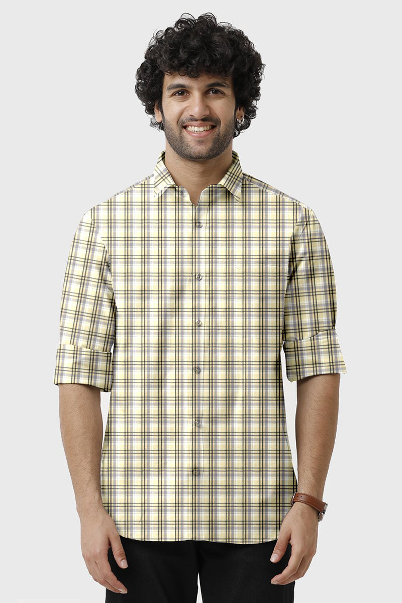 Vista - Light Yellow With Black Checked Shirts For Mens | Ariser