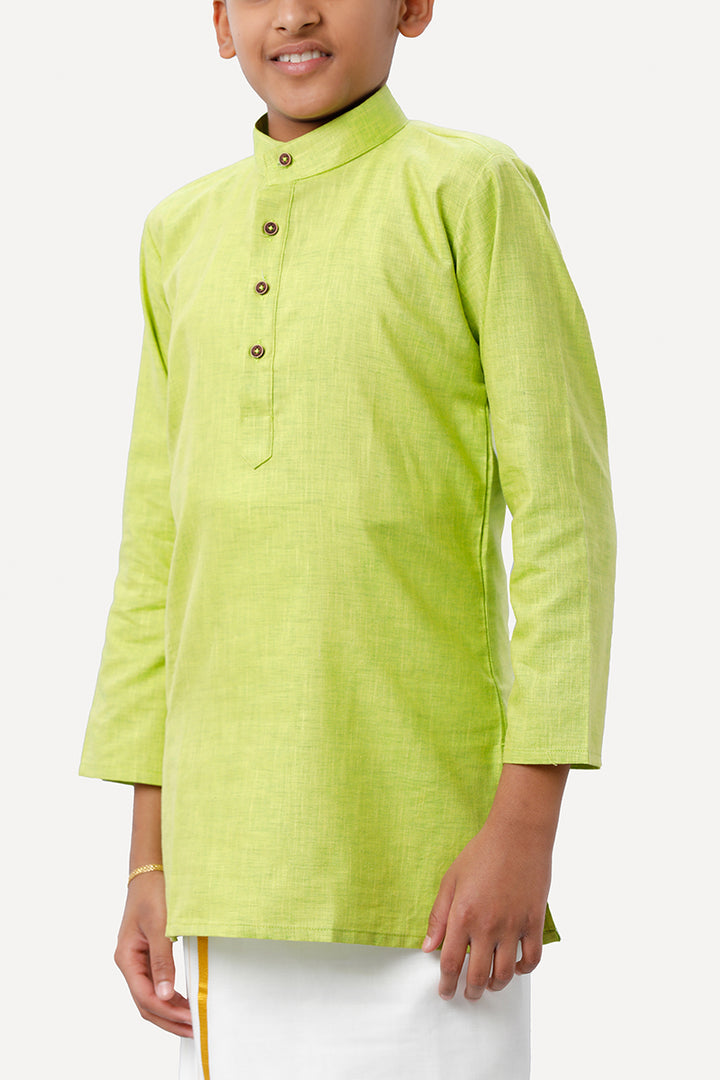 UATHAYAM Exotic Kurta Cotton Rich Full Sleeve Solid Regular Fit For Kids (Light Green)