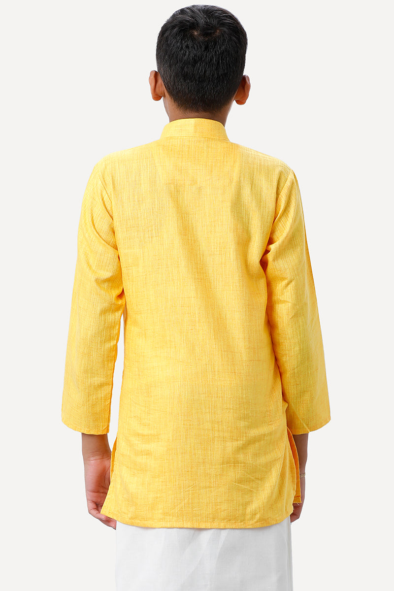 UATHAYAM Exotic Kurta Cotton Rich Full Sleeve Solid Regular Fit For Kids (Yellow)