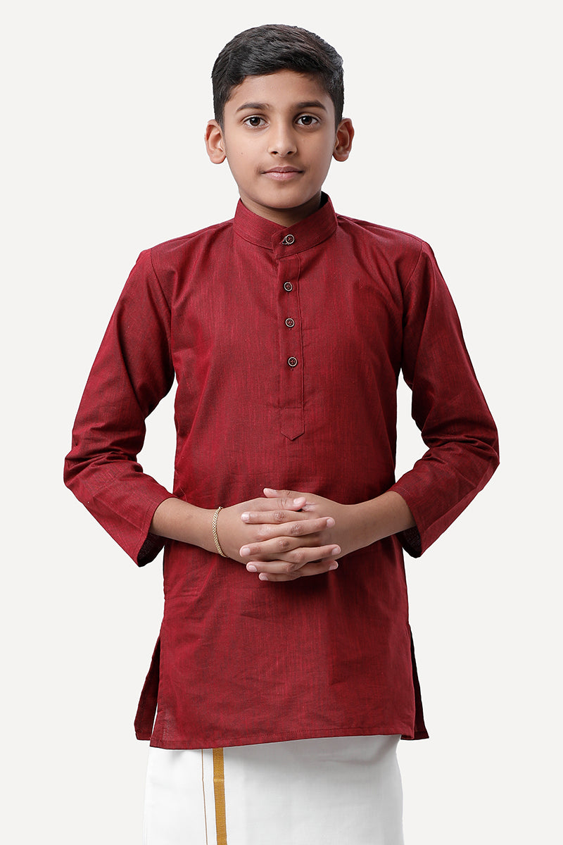 UATHAYAM Exotic Kurta Cotton Rich Blend Full Sleeve Solid Regular Fit For Kids (Blood Red)