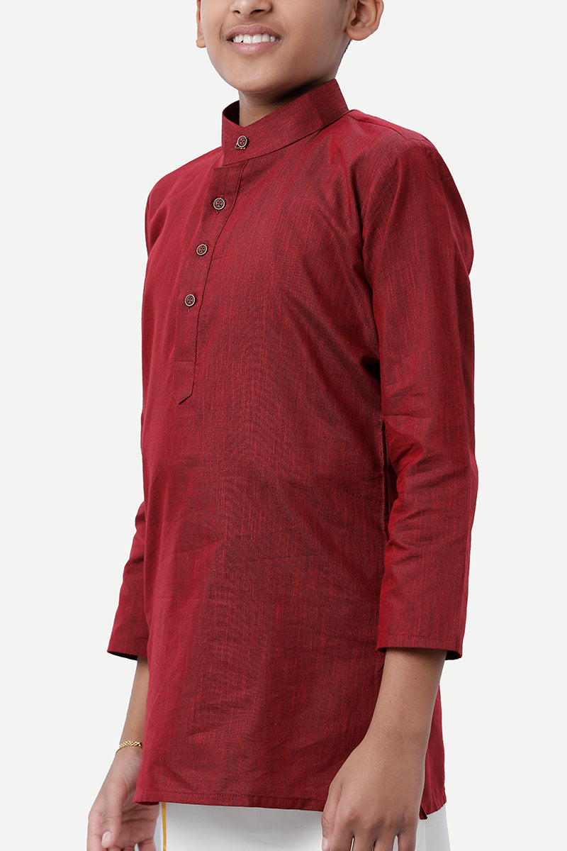 UATHAYAM Exotic Kurta Cotton Rich Blend Full Sleeve Solid Regular Fit For Kids (Blood Red)